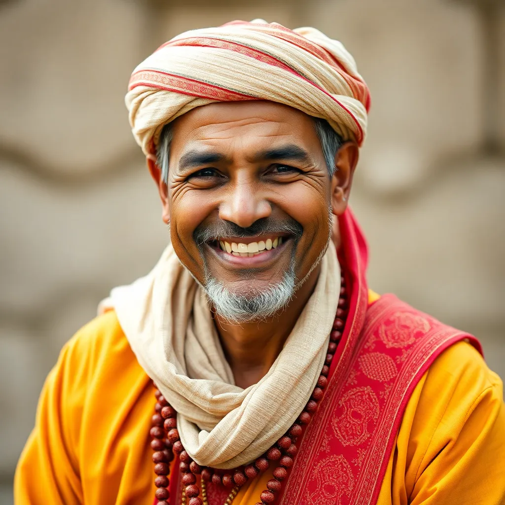 A man smiling in traditional attire